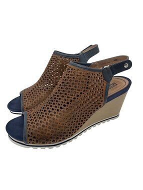 Pikolinos Bali Brown Leather Perforated Slingback Wedge Sandals 9 US / 40 EU